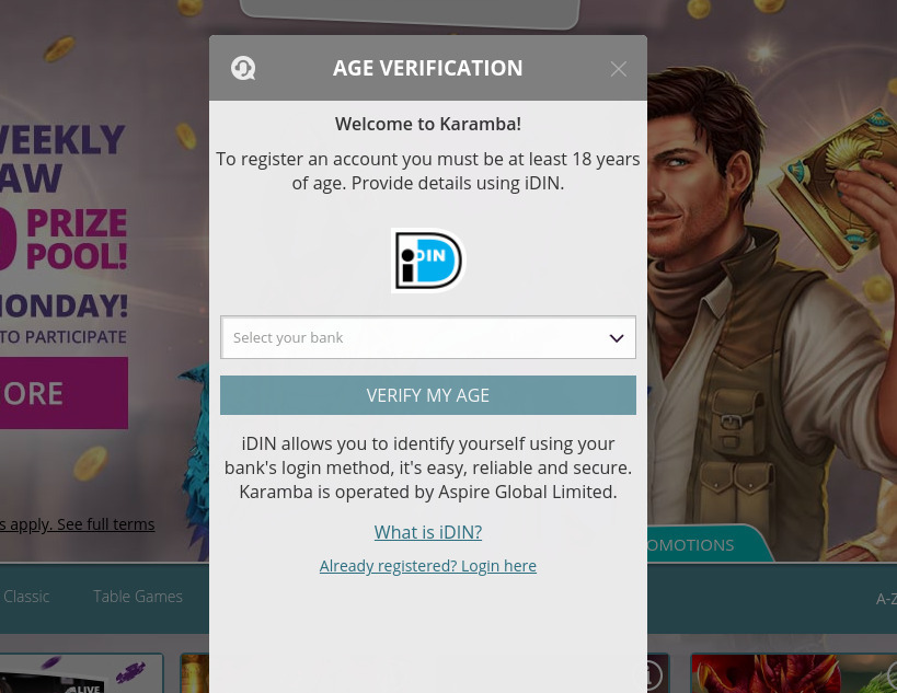 Registration form at Karamba Casino