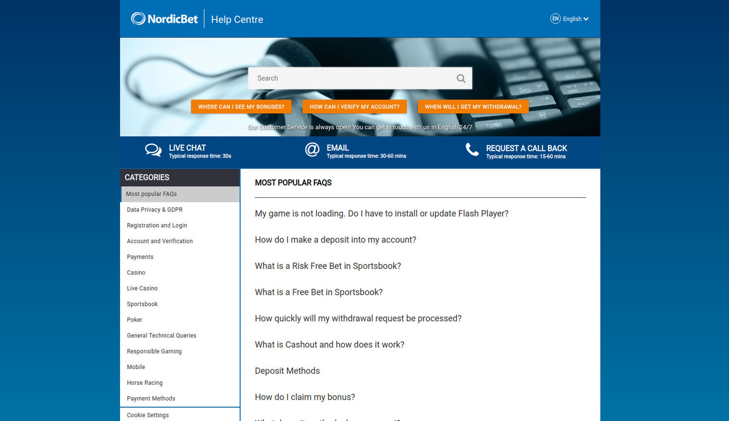 NordicBet Casino Support Center