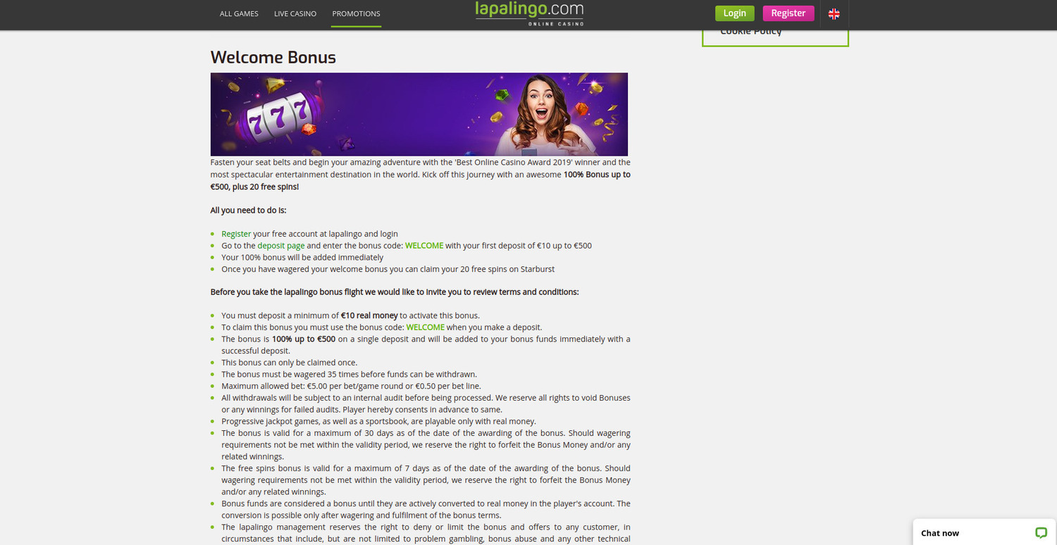 Lapalingo welcome bonus