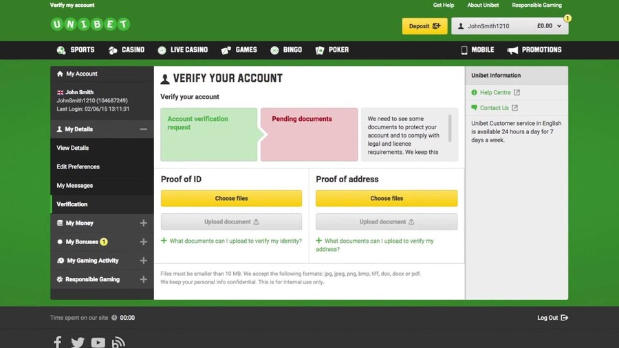 Account Verification casino